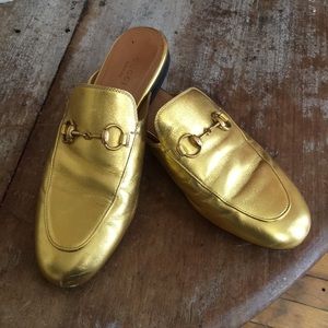 Gucci gold princetowns leather mules